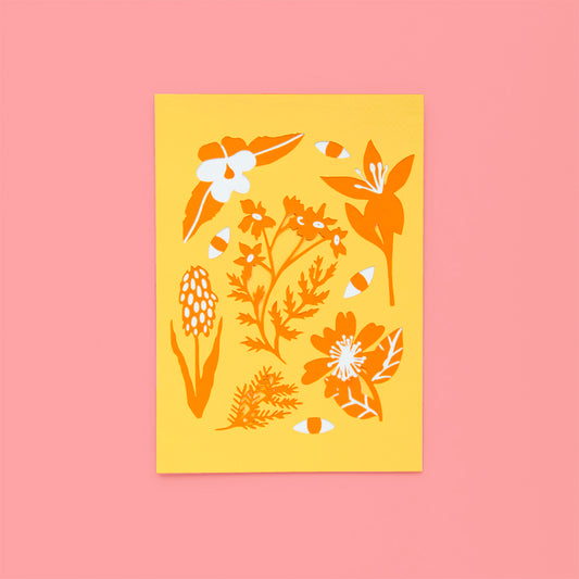 Affiche "Fleurs sauvages" Jaune / Orange en paper art